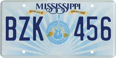 MS license plate BZK456