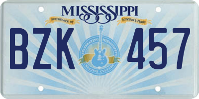 MS license plate BZK457