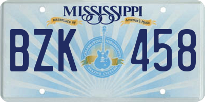 MS license plate BZK458