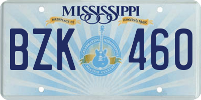MS license plate BZK460