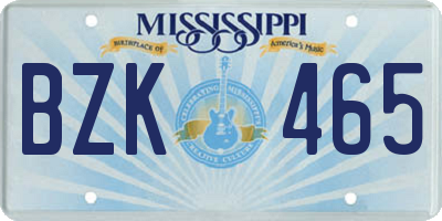 MS license plate BZK465