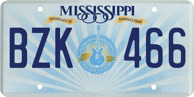 MS license plate BZK466