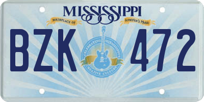 MS license plate BZK472