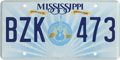 MS license plate BZK473