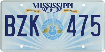 MS license plate BZK475