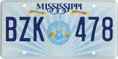 MS license plate BZK478