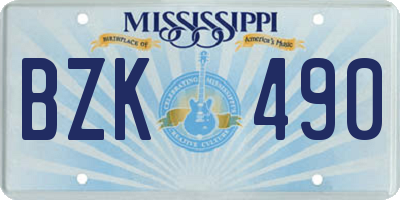 MS license plate BZK490