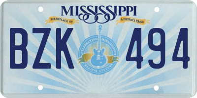 MS license plate BZK494