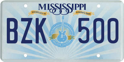 MS license plate BZK500