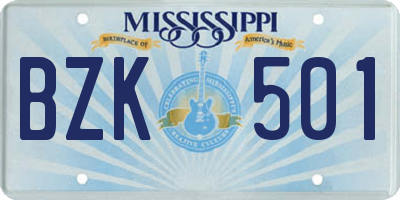 MS license plate BZK501