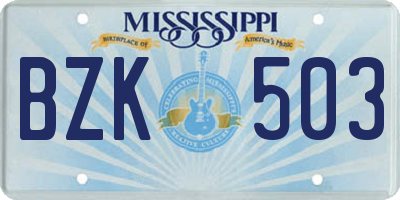 MS license plate BZK503