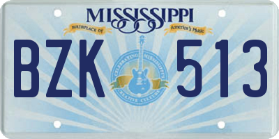 MS license plate BZK513