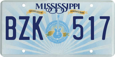 MS license plate BZK517