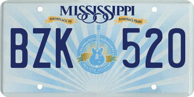 MS license plate BZK520