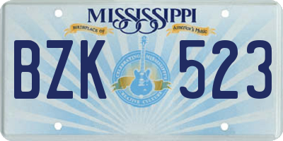 MS license plate BZK523