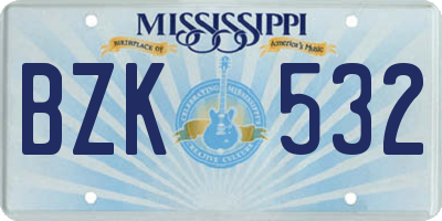 MS license plate BZK532