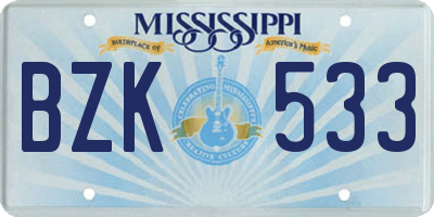 MS license plate BZK533