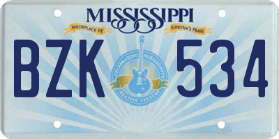 MS license plate BZK534