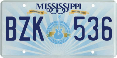 MS license plate BZK536