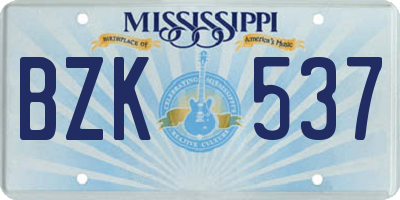 MS license plate BZK537