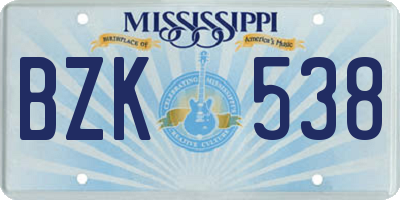 MS license plate BZK538