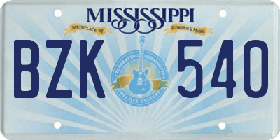 MS license plate BZK540