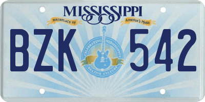 MS license plate BZK542