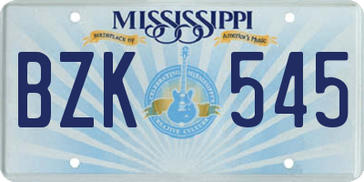 MS license plate BZK545