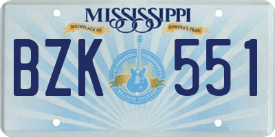 MS license plate BZK551
