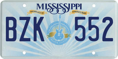 MS license plate BZK552