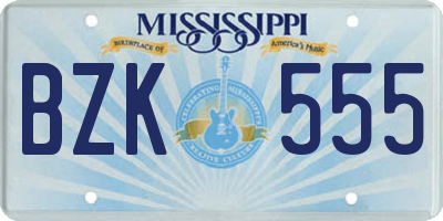MS license plate BZK555