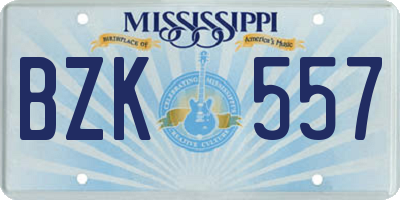 MS license plate BZK557