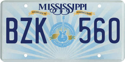 MS license plate BZK560