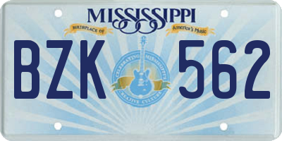 MS license plate BZK562