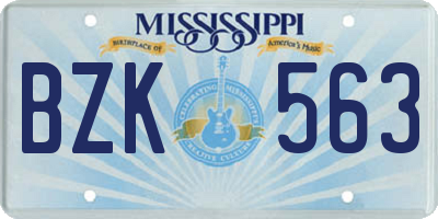 MS license plate BZK563