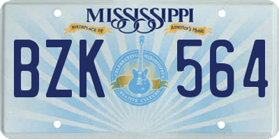 MS license plate BZK564