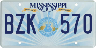 MS license plate BZK570