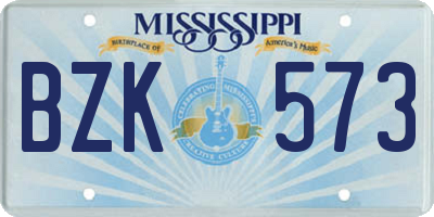 MS license plate BZK573