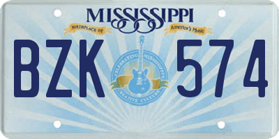 MS license plate BZK574