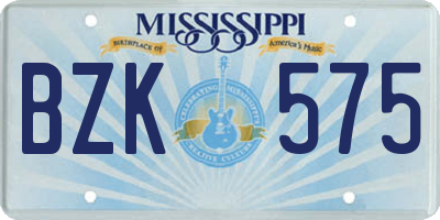 MS license plate BZK575