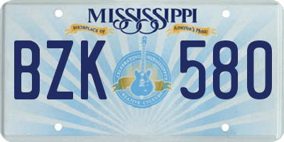 MS license plate BZK580