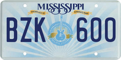 MS license plate BZK600