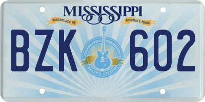 MS license plate BZK602