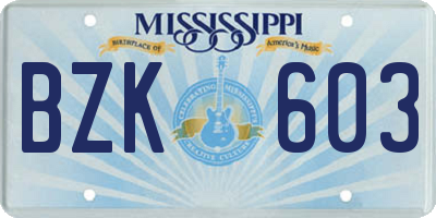 MS license plate BZK603