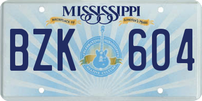 MS license plate BZK604