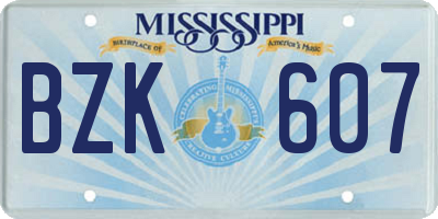 MS license plate BZK607