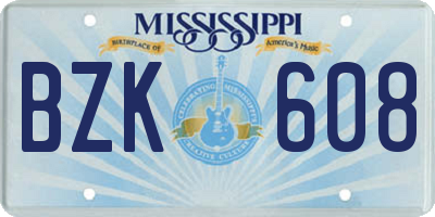 MS license plate BZK608