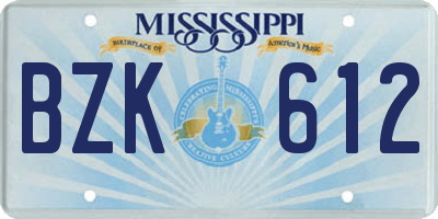 MS license plate BZK612