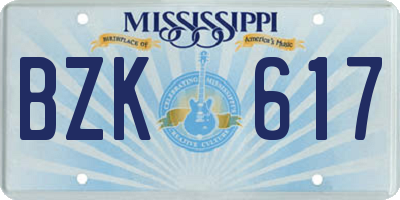 MS license plate BZK617
