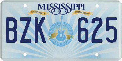 MS license plate BZK625